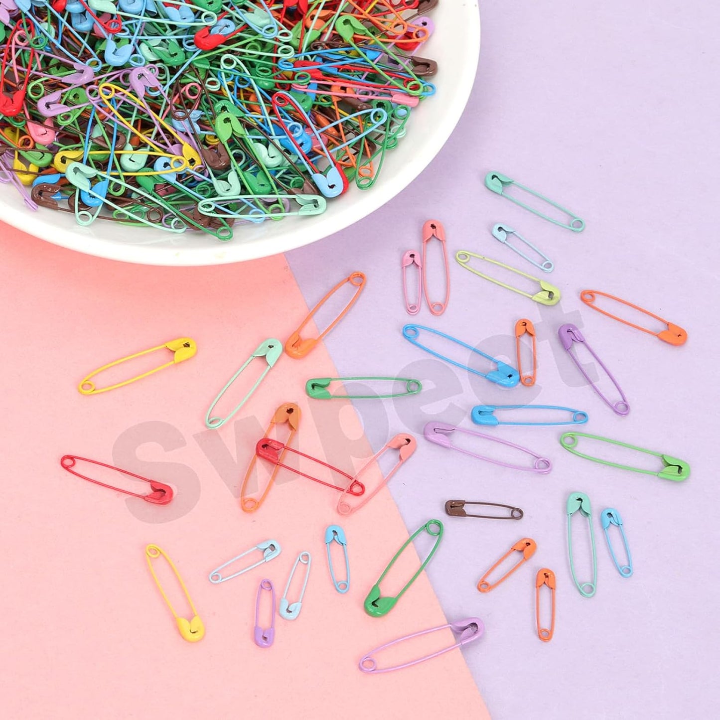 Swpeet 440Pcs 32mm/ 1.26 Inch Colorful Safety Pins Assortment Kit, Rust Resistant Steel Small Safety Pin Kit with Clear Case, Mini Safety Pins for Sewing, Clothes, Craft Arts