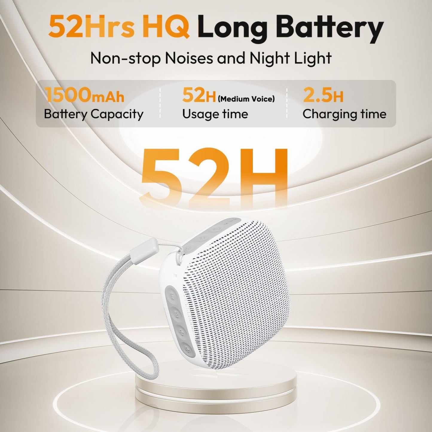 White Noise Sound Machine for Sleeping Adults – with Amber Breathing Night Light, Headphone Jack, 20 Non-Looping Sounds, 52-Hour Battery, Timer & Memory (White)