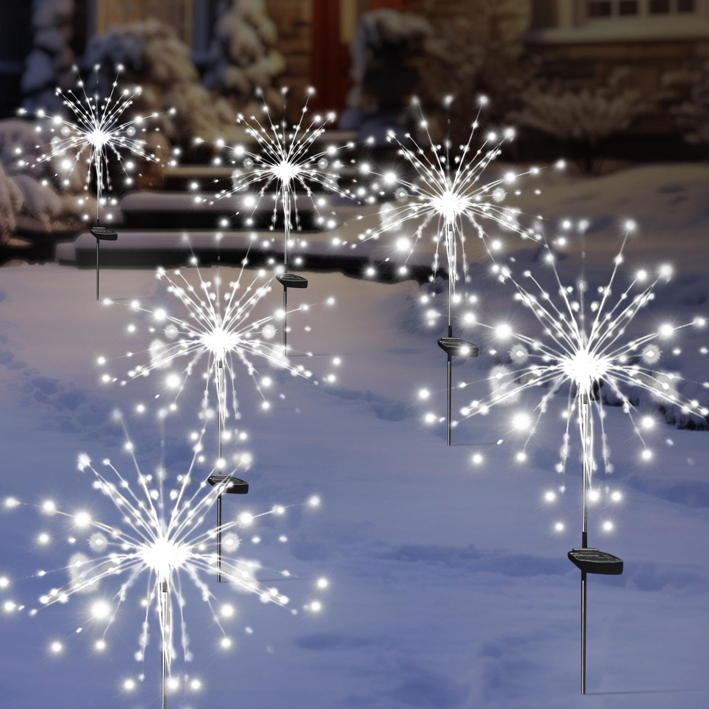 SolarEra Solar Garden Firework Lights, 6 Pack, 120 LEDs, Waterproof Art Stake Twinkle Lighting, White