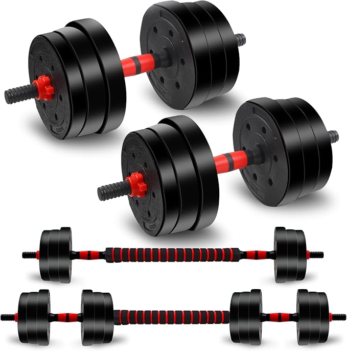 Adjustable Weights Dumbbells Set, Free Weights with Connector, Convertible Dumbbell Barbell Push-up Stand Set, 3 in 1 Home...