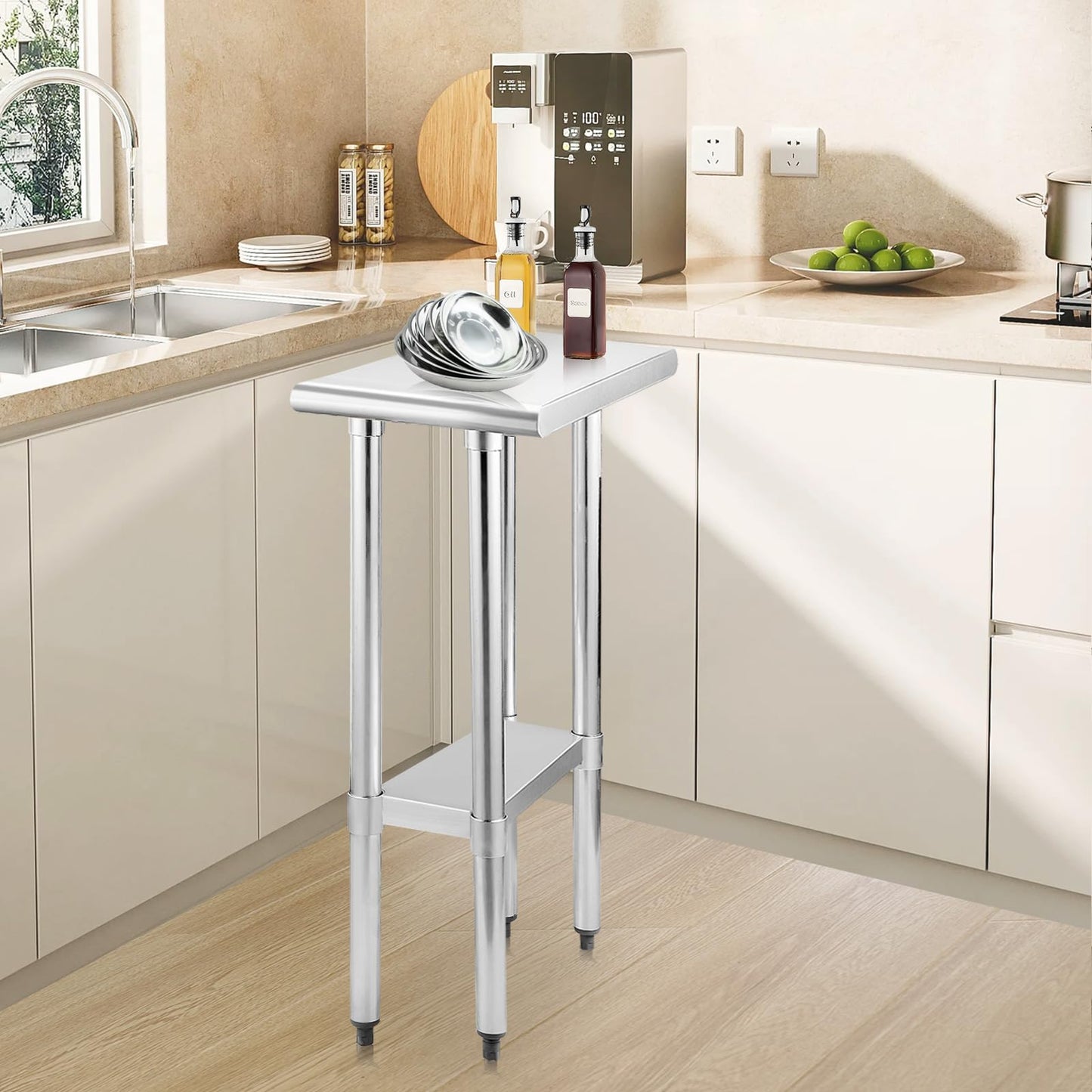 STABLEINK NSF Stainless Steel Table, 24 x 12 Inches Small Metal Prep & Work Table with Adjustable Undershelf, for Commercial Kitchen, Restaurant, Hotel and Garage