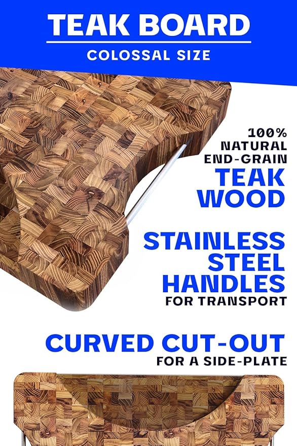 Dalstrong Massive XL Cutting Board - Lionswood End-Grain Teak - 25" x 18"-Steel Carrying Handles -Serving Board - Large Cutting Boards For Kitchen- eat Cutting Board-Two Sizes
