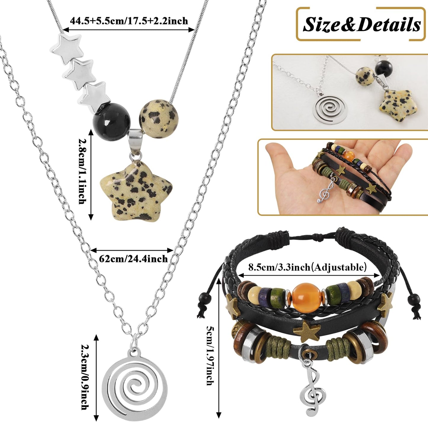 Multilayer Y2k Star Necklace Fairy Grunge Bracelets Set Handmade Fairycore Grunge Jewelry Gothic Swirl Star Necklace Punk Rock Roll Music Guitar Grunge Accessories for Women Men Swirl
