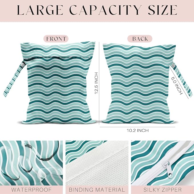 Wet Bag for Swimsuit, Beach Travel Essentials Wet Dry Bag, for Sunscreen Toiletry Dirty Clothes Yoga Gym Diaper, Friends Summer Beach Vacation Gifts. Wavy stripes