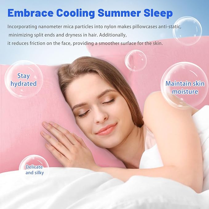 Cooling Pillow Cases for Hot Sleepers - Double Side Arc-Chill Q-Max>0.5 Cooling Fiber Cool Pillow Cases 2 Pack - Breathable Soft Cold Pillow Cases with Hidden Zipper (Pink, 20" x 26")