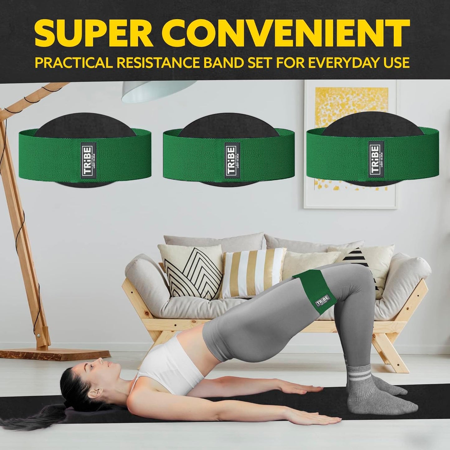 Tribe Lifting Fabric Resistance Bands for Exercise - Hip Bands for Working Out Legs, Glutes, Knees and Thighs for Men and Women - Cloth Circle Booty Bands for Physical Therapy (Green)