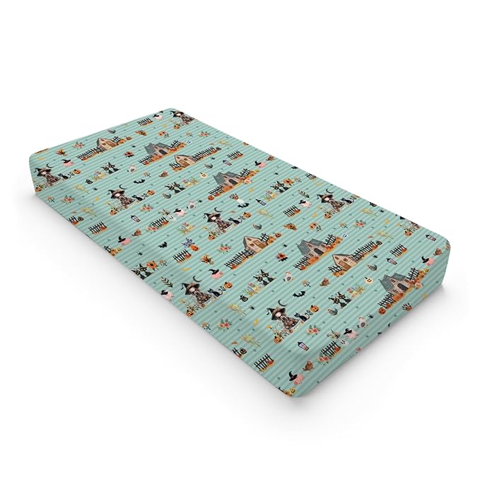 Fall Farm Witch Cats Baby Changing Pad Cover Halloween Farmhouse Pig Hen Bat Moon Pumpkins Floral Nursery Diaper Changing Table Sheets for Boy Girl Soft Stretch Changing Pad Table Mats 32''x16''