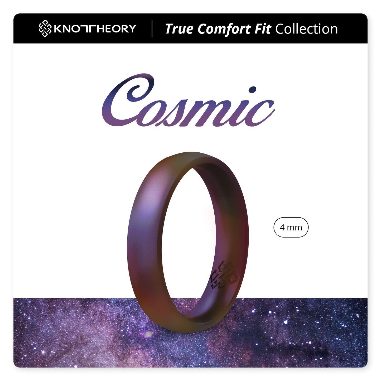 Knot Theory Cosmic Purple Silicone Ring for Men Women - Breathable Comfort Fit 6mm Wedding Band Size 10