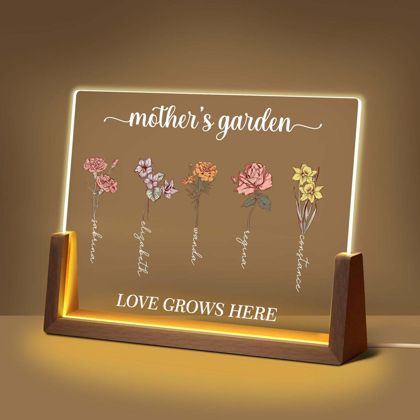 Personalized Mothers Day Birthday Gifts For Mom Grandma Wife  Custom Birth Flower Mothers Garden Led Acrylic Plaque Night Light With Name  Customized Mom Christmas Gifts From Daughter Son Husband
