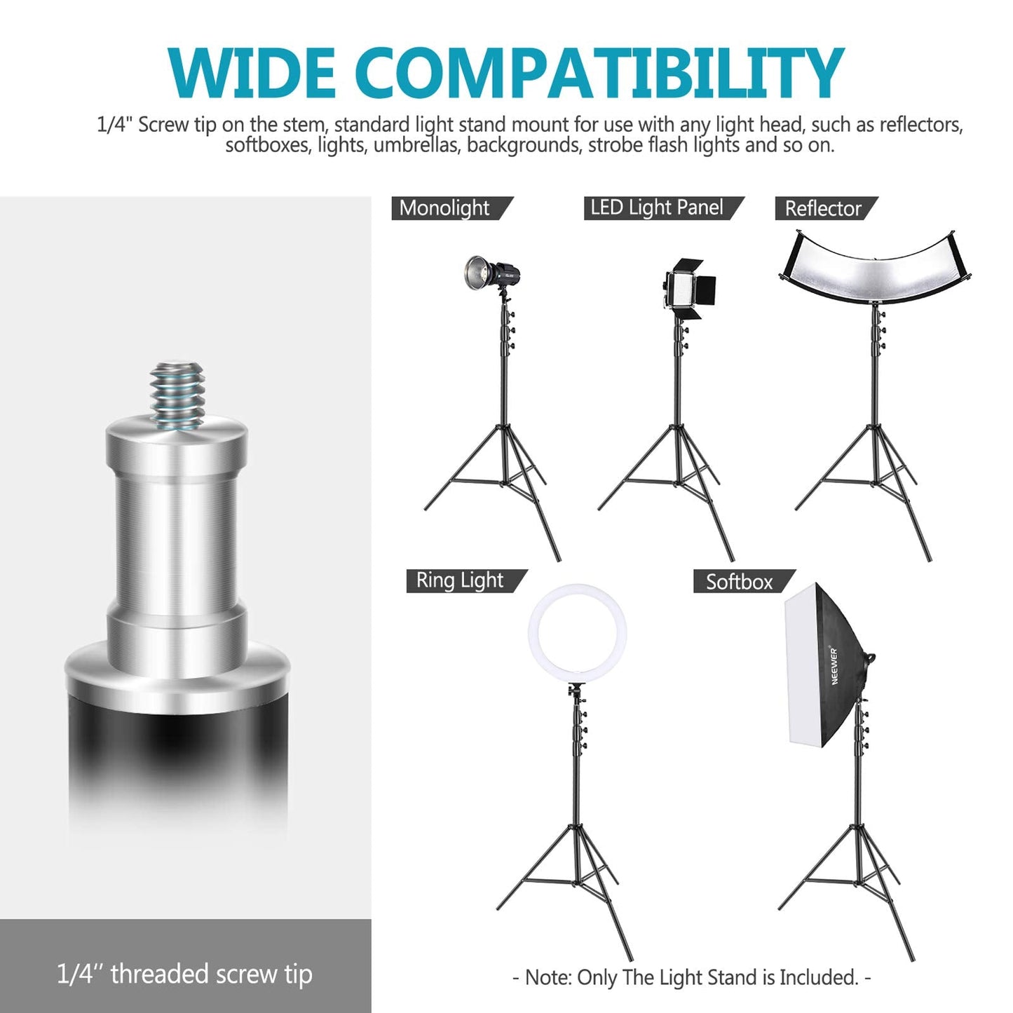 Neewer Heavy Duty Light Stand, Metal 13ft/4m Adjustable Photography Tripod C Stand with Spring Cushion 1/4" Screw for Studio LED Continuous Light Background Flash Strobe, Max Load: 22lb/10kg, Black