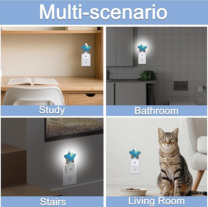 Underwater World Night Light,Sea Ocean Fish Plug-in Star Night Lights with Dusk-to-Dawn Sensor for Bedroom,Bathroom,Living Room Sleep Friendly Lamp for Women Girls Boys Gift,0.5W