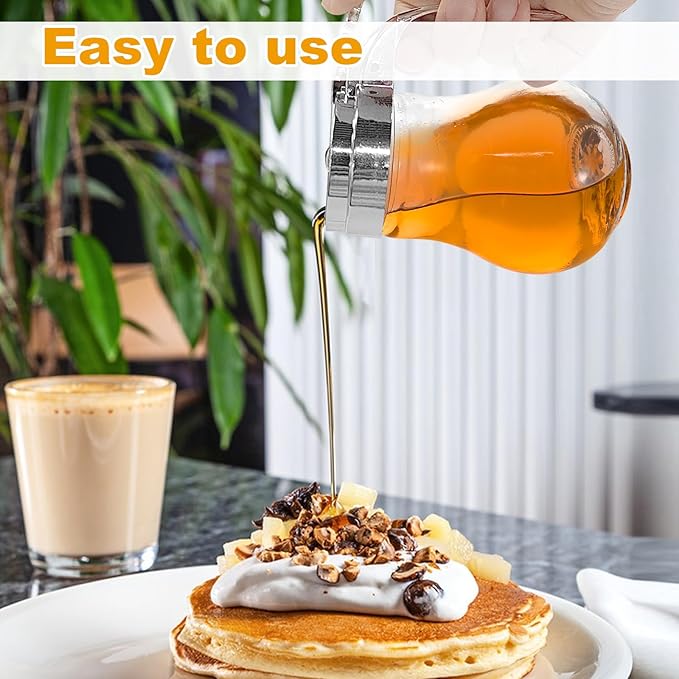 2Pcs 8oz Syrup Dispenser Honey Pot Glass Honey Dispenser Jar, Maple Syrup Dispenser, Honey Container, Commercial Quality With Handle Honey Dispenser for Home Kitchen Storage (1, Plain weave 2 pack)