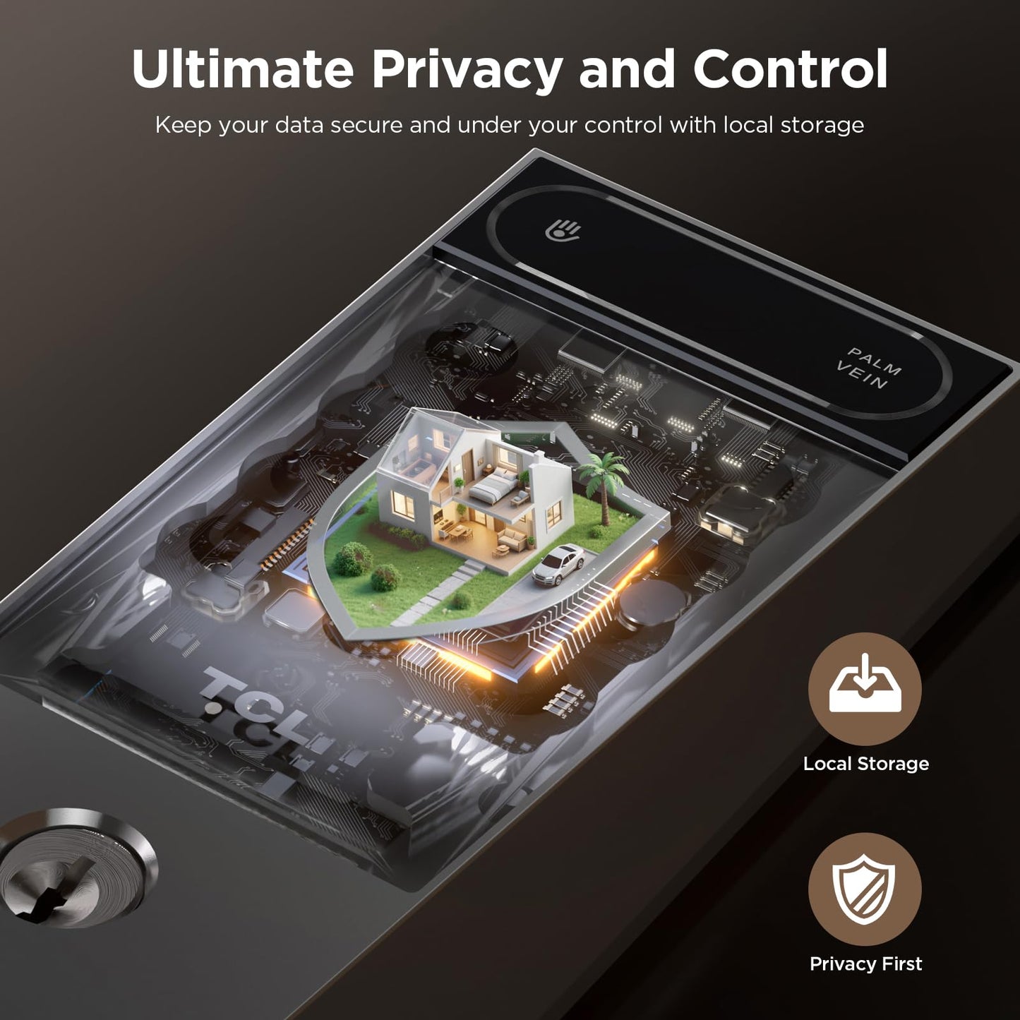 TCL D2 Plus Smart Lock, Fingerprint Door Lock, Built-in Doorbell & Wi-Fi, No Hub Needed, Keyless Entry Electronic Deadbolt for Front Door, Compatiable with Alexa&Google Assistant, Auto Lock