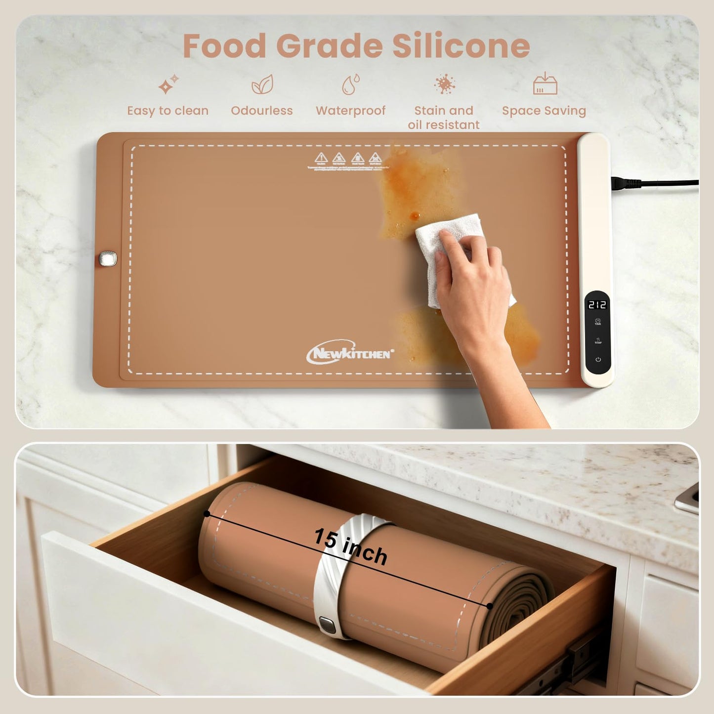 Warming Mat for Food, 24"x15" Food Warming Mat 6 Temperature & Timer Settings Upgrade Graphene Fast Full Surface Heating-Versatile Food Warmer for Gatherings, Parties, Everyday Use-Light Caramel