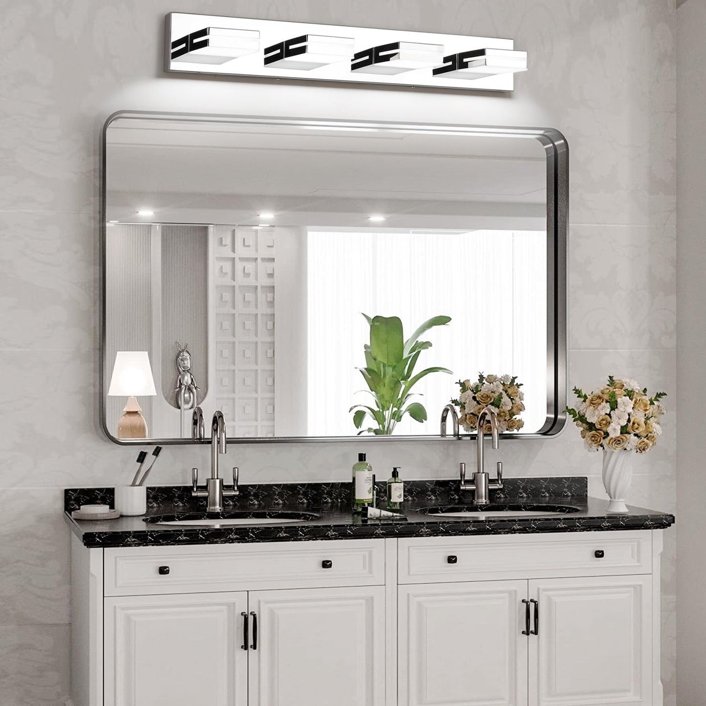 SineRise LED Bathroom Vanity Light Fixture, 4-Light, 30-Inch, Dimmable, Acrylic, Chrome Finish, Model H0001-19