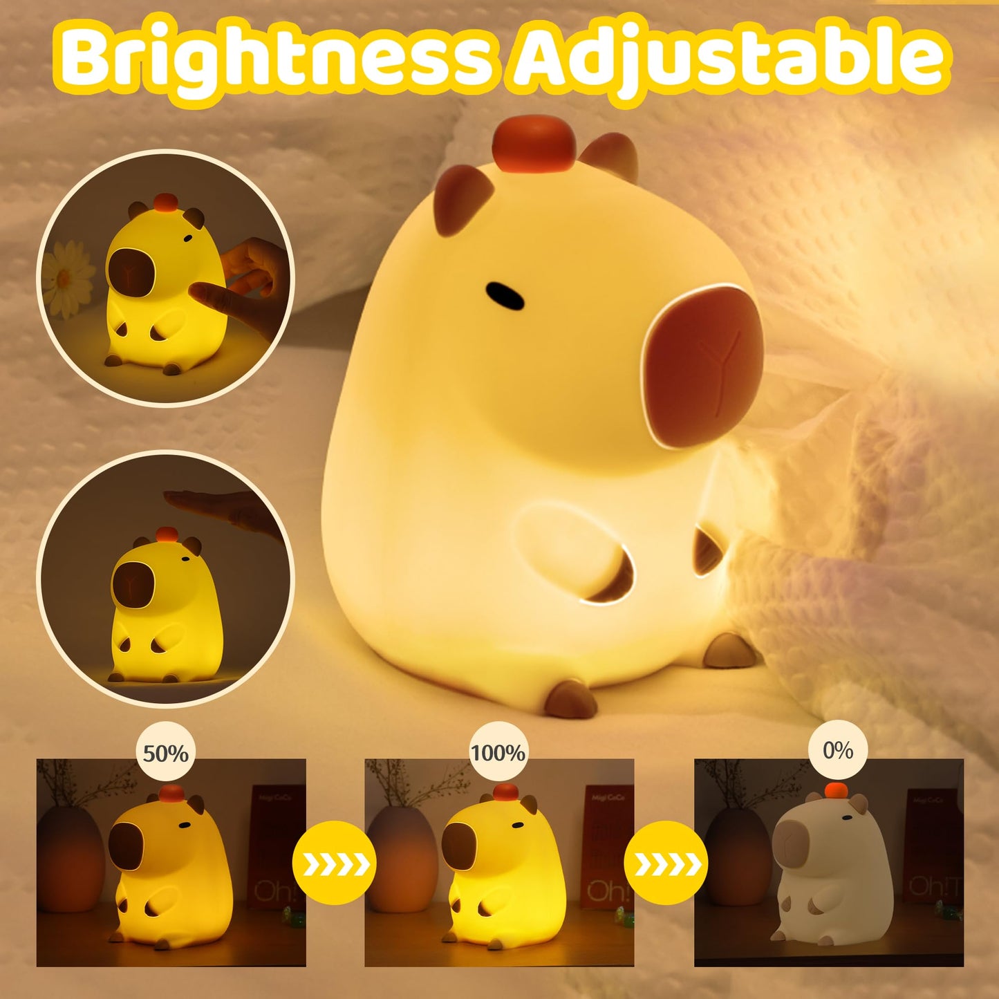 nite Capybara Night Light  Cute Orange Capy Lamp For Kids  Soft Silicone Kids Nursery Nightlight Led Touch Light  Bedroom Decor As Xmas Birthday Gifts
