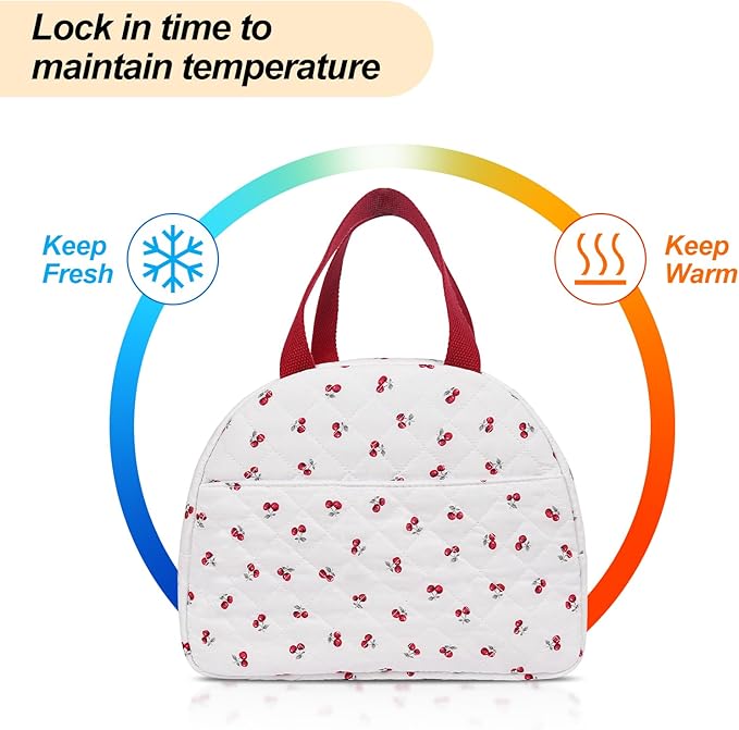 Lunch Box for Women,Cute Quilted Lunch Tote Bag,Reusable Insulated Lunch Box,Large Capacity Cooler Bag with Compartments for Work, Picnics or Travelling