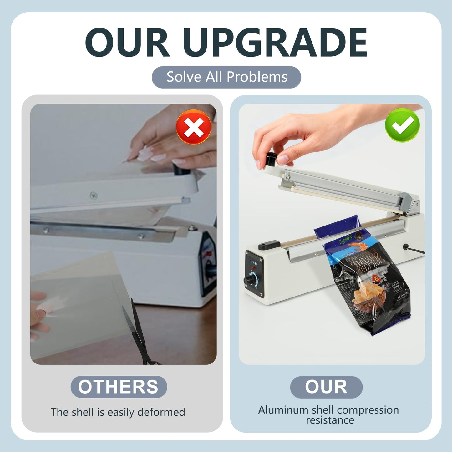 R-PACK Impulse Heat Sealer with Sealing Bar: Heavy-Duty Bag Sealer with Extra Cutting Blade (White, 12-Inch)