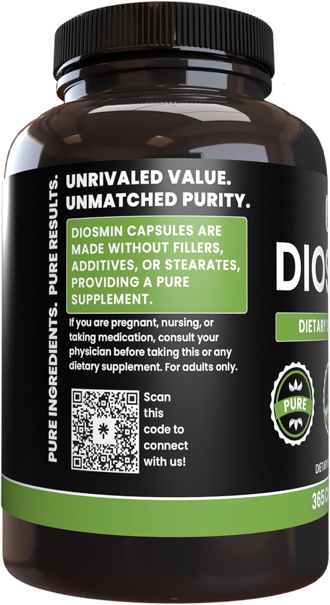 PURE ORIGINAL INGREDIENTS Diosmin (365 Capsules) No Magnesium Or Rice Fillers, Always Pure, Lab Verified
