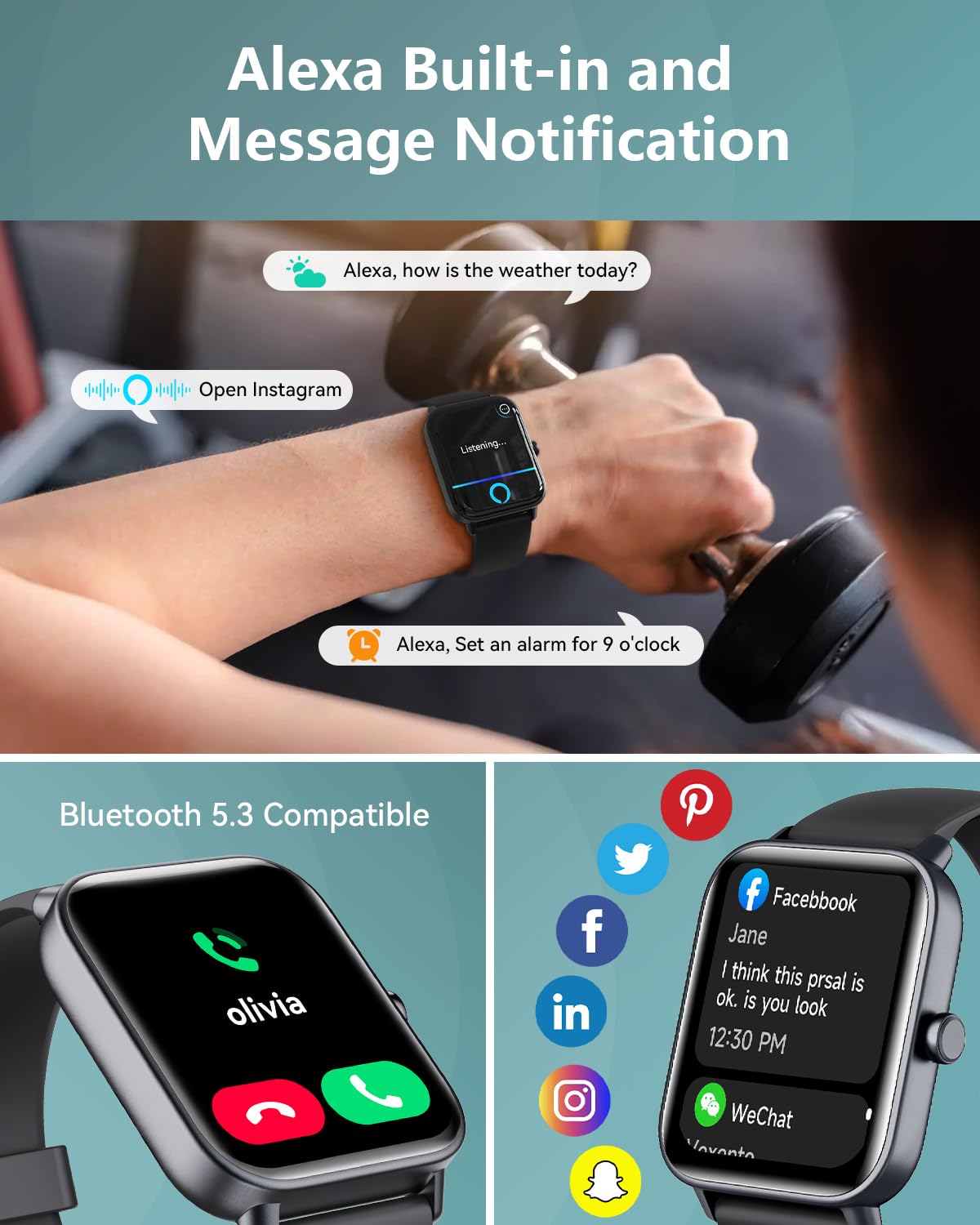 Smart Watches for Women/Men, Smart Watch for Android Phones and iPhone Compatible, Alexa Built-in, 1.8" Fitness Watches for Women, IP68 Waterproof/Bluetooth Call, Heart Rate/Sleep Monitor, Black