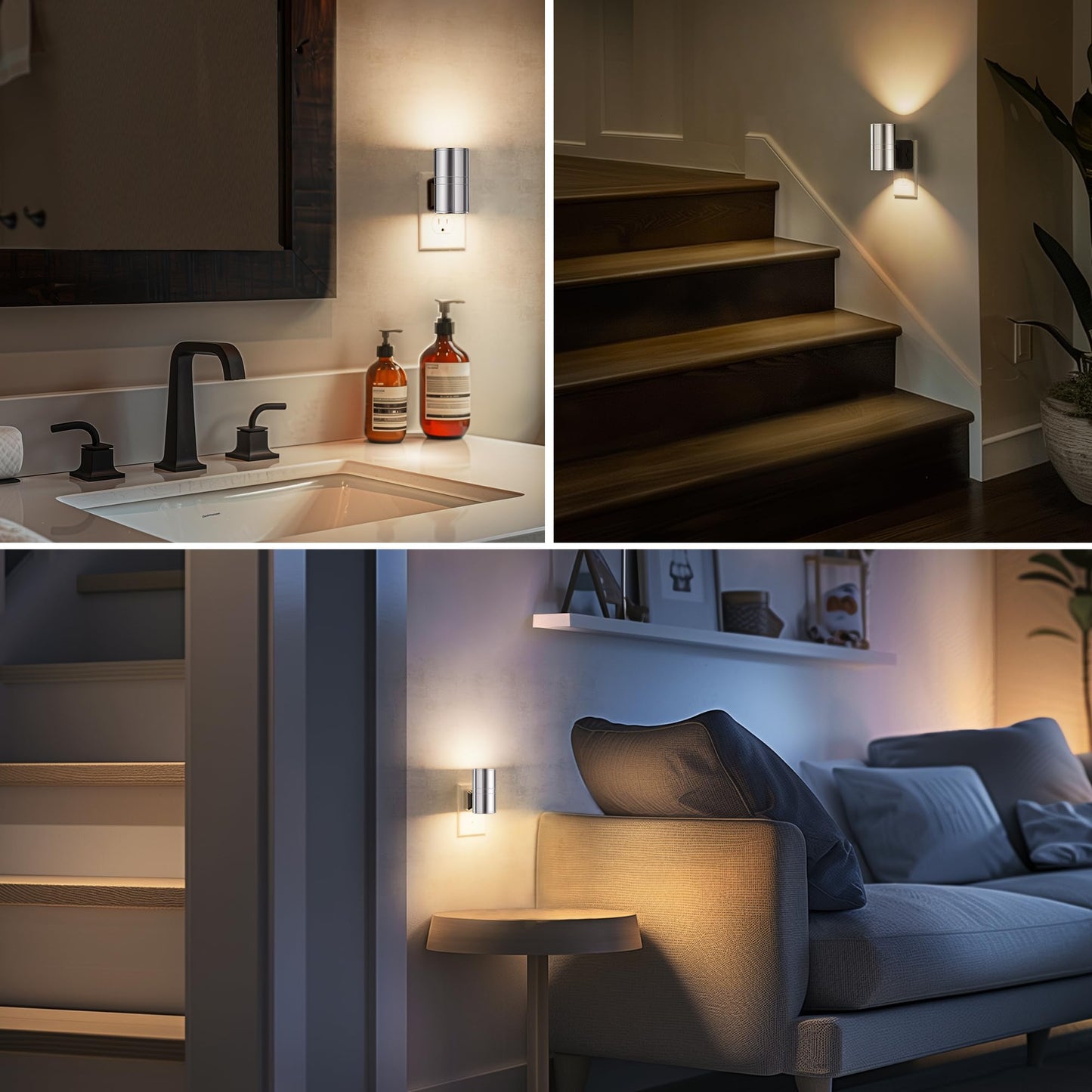 L LOHAS LED Night Light 3000K Dimmable Plug-in, Aluminum, Smooth Silver, 2 Pack, Model GY060US-02-DCH2-2