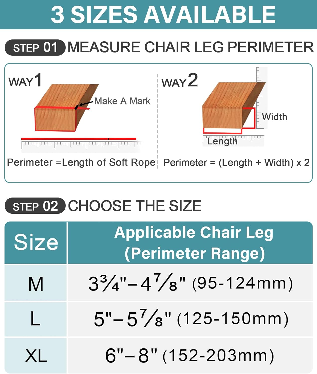 24 Pcs Chair Leg Floor Protectors Rectangle, Silicone Felt Furniture Leg Pads Caps Covers for Hardwood Floors (Fit Perimeter 5" to 5‑7/8")