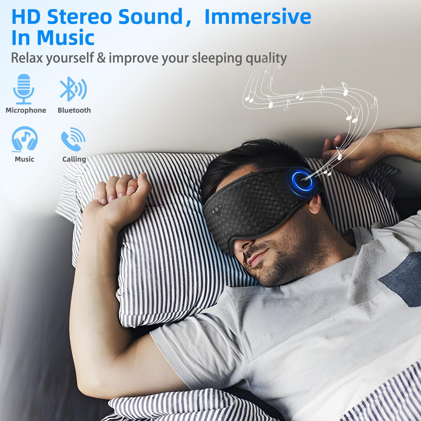 Sleeping Eye Mask with Headphones, Wireless Bluetooth 5.4 Sleep Mask for Men Women, Sleeping Headphones for Side Sleepers, Cool Gadgets Gifts