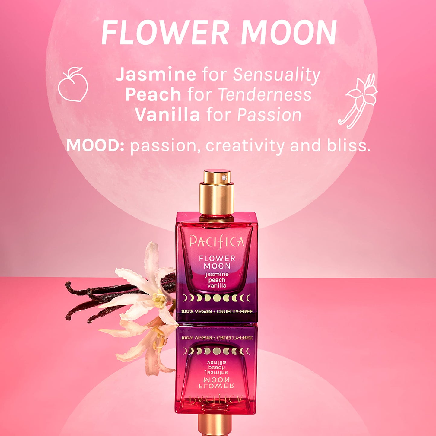 Pacifica Beauty Flower Moon Spray Perfume - Passion, Euphoria, Jasmine, Peach, Vanilla, Musk - Clean, Vegan, 1 fl oz