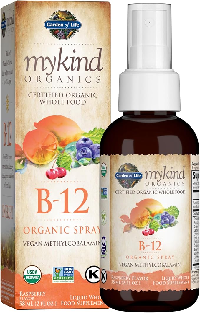 Garden of Life Organics B12 Vitamin - Whole Food B-12 for Metabolism and Energy & Organics Vitamin C for Kids and Adults, Organic Vitamin C Spray for Skin Health