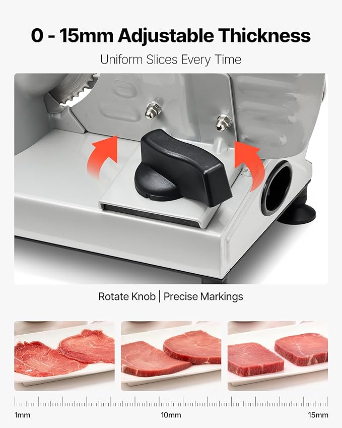 VEVOR Meat Slicer, 6.7 inch 150W Electric Deli Slicer Machine with 2 SUS420 Blades, 0-0.6 inch Adjustable Thickness, ETL Certified Home Food-Slicer for Meat, Ham, Baguett, Steak