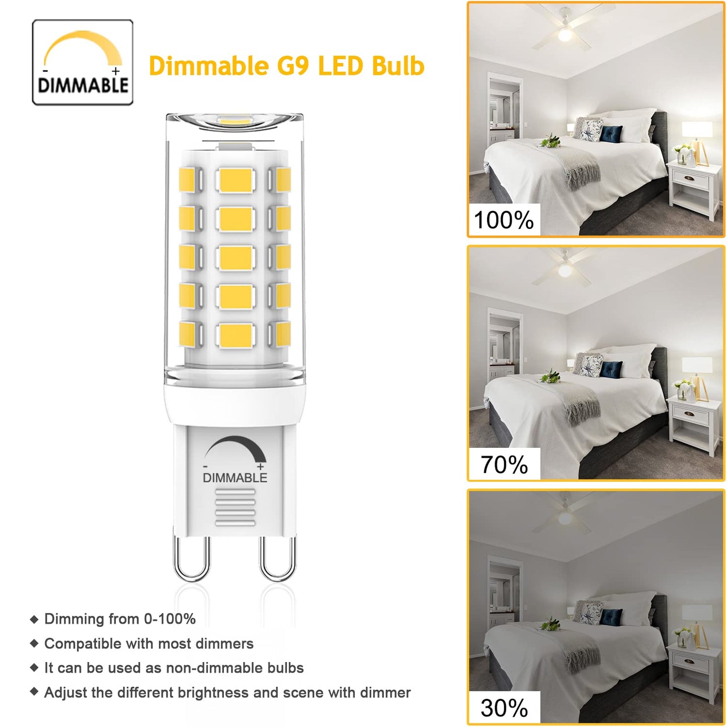 YUIIP G9 LED Bulb Dimmable 4W, 4000K Natural White, 360° Beam Angle, Pack of 10