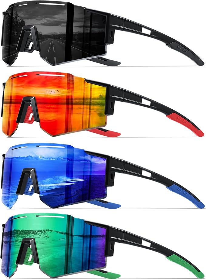 DioKiw 4PACK Polarized Sport Sunglasses for Men UV Protection Cycling Fishing Sun Glasses Big Frame Mountain Bike Goggles