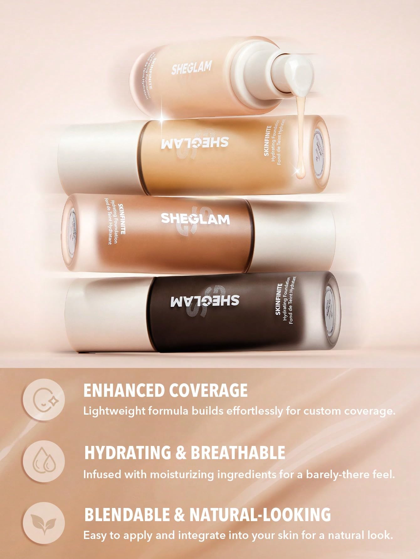 SHEGLAM Skinfinite Hydrating Foundation Flawless Dewy Foundation Hydrating Coverage Invisible Pore Concealer Pore-less Non-Greas