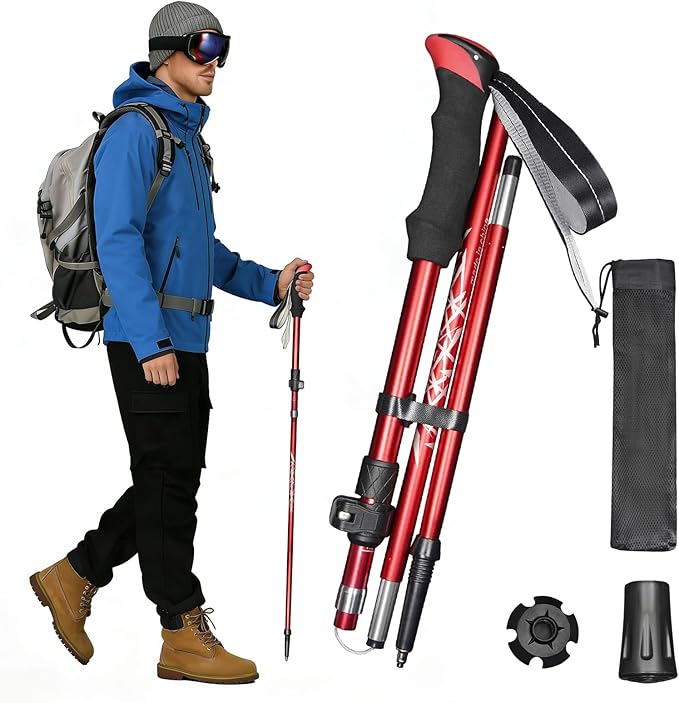 Deepfeel Collapsible Trekking Pole Adjustable Hiking Pole - Aluminum Alloy 7075 Walking Stick with Telescopic & Foldable T...