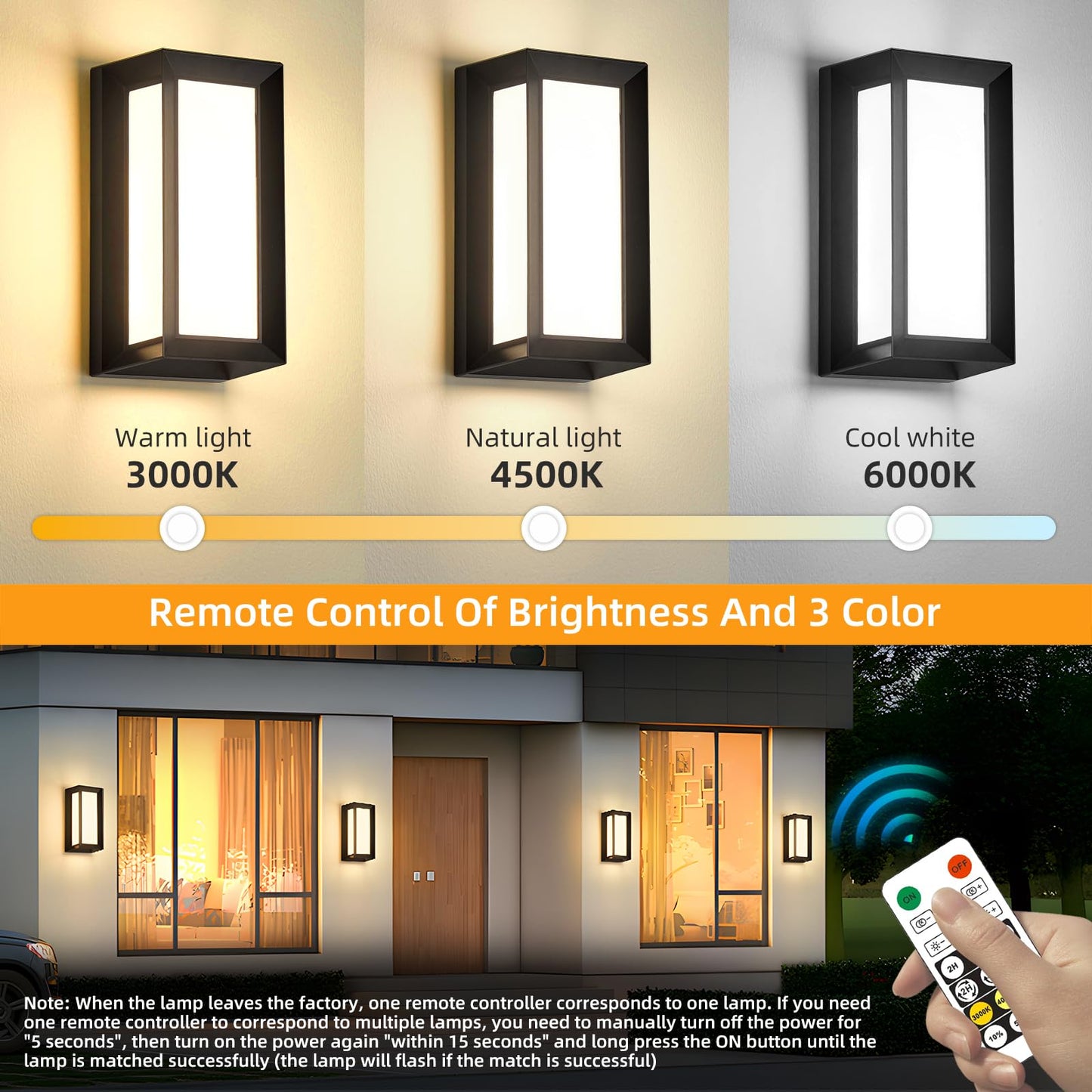 ZOOPEEN Outdoor Wall Lamp 2 Pack, 3 Color LED Porch Lights, 24W Waterproof, Black, Model Z-3CCTRCWL