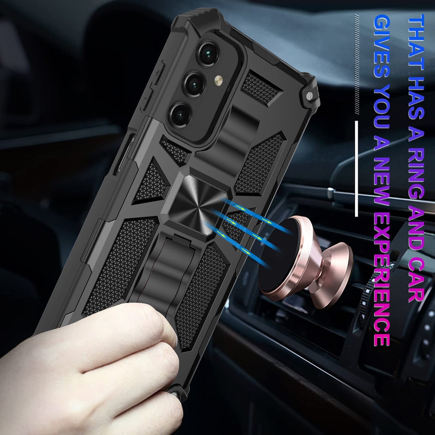 Phone Case For Galaxy-A15-5G Case W/Tempered Glass Screen Protector(Full Coverage) [Full-Body][15Ft Mil-Grade][Built-In Kickstan