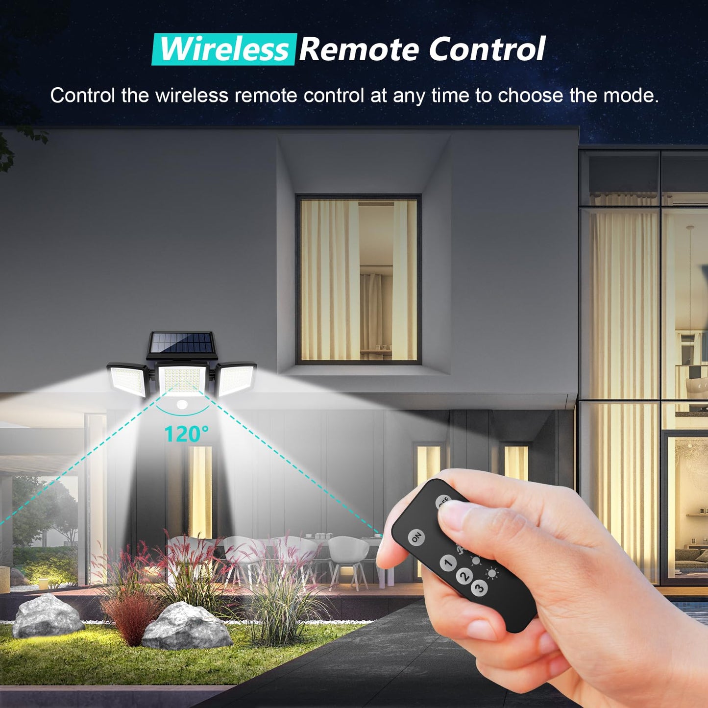 Tuffenough Solar Outdoor Lights 2500LM 210 LED Motion Sensor 3 Heads IP65 Waterproof 2 Pack Black Model 8330D-210R