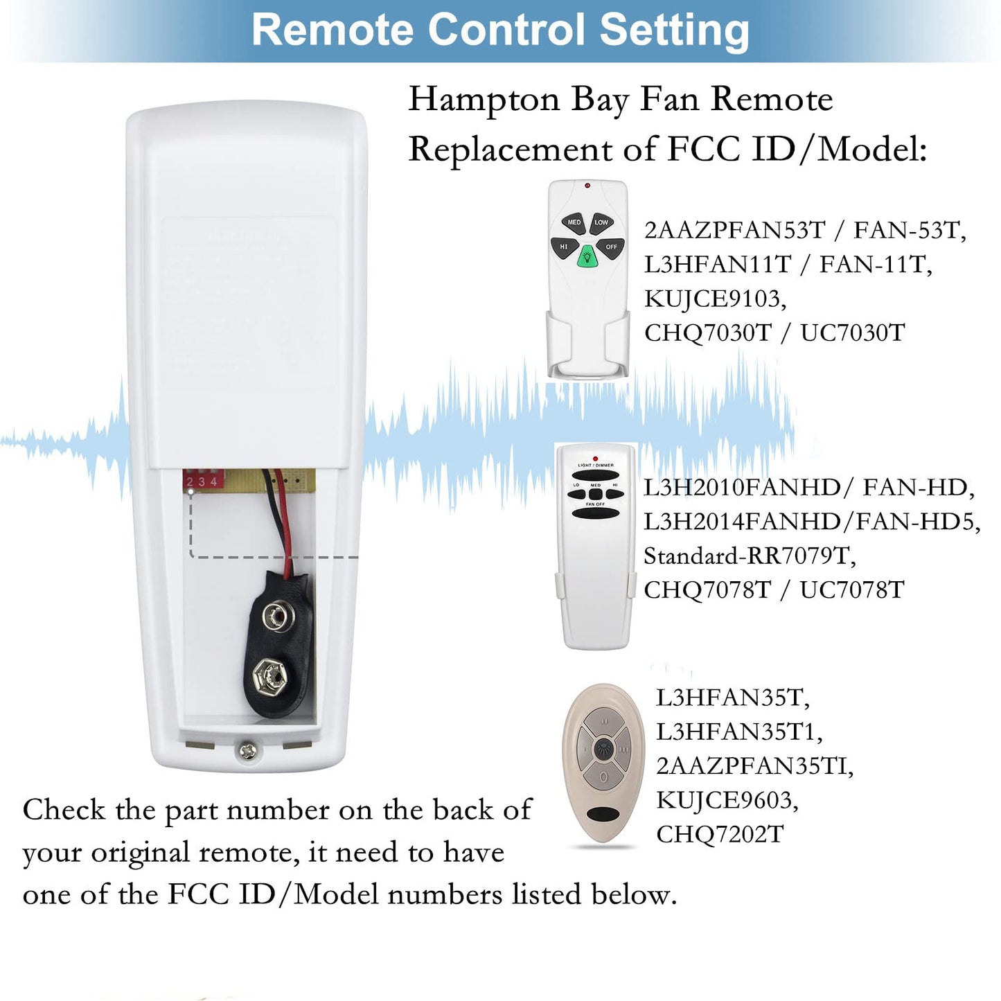 Hampton Bay Hunter Ceiling Fan Remote Control Replacement For Fanhd Hd5 Uc7078T Rr7079T L3H2010Fanhd L3H2014Fanhd,3-Speed With L