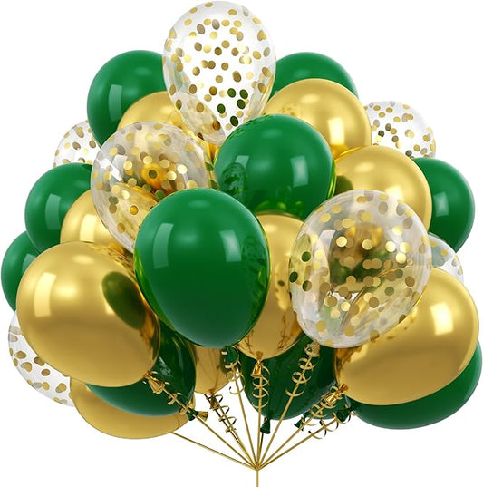 Kelfara Christmas Green Gold Balloons 50Pcs 12 inch Metallic Gold Confetti Latex Balloon Kit with Ribbons for 2026 New Yea...