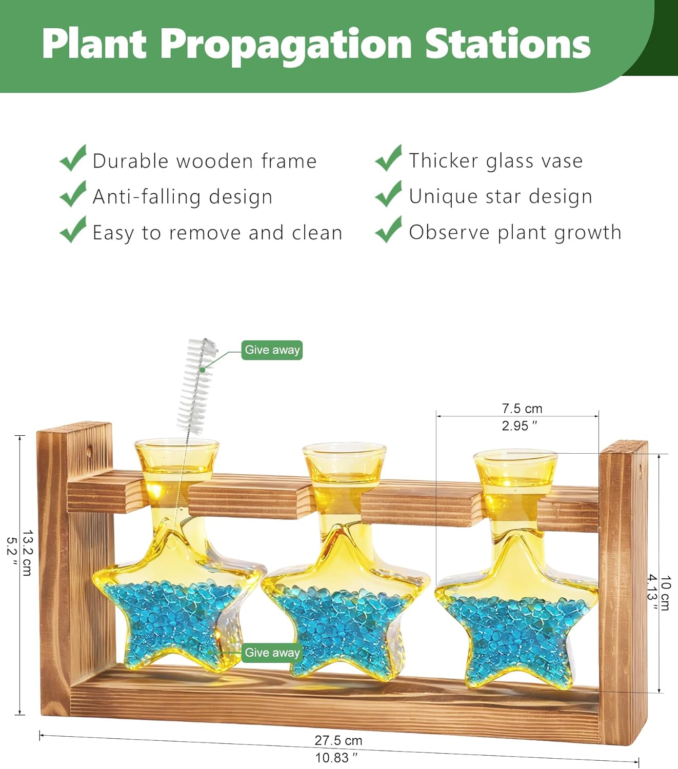 Nacome Plant Terrarium with Wooden Stand,Star-Shaped Planter Propagation Station Glass Vase for Home Office Decor- Unique Gifts for Plant Lovers Women Mom(Yellow)