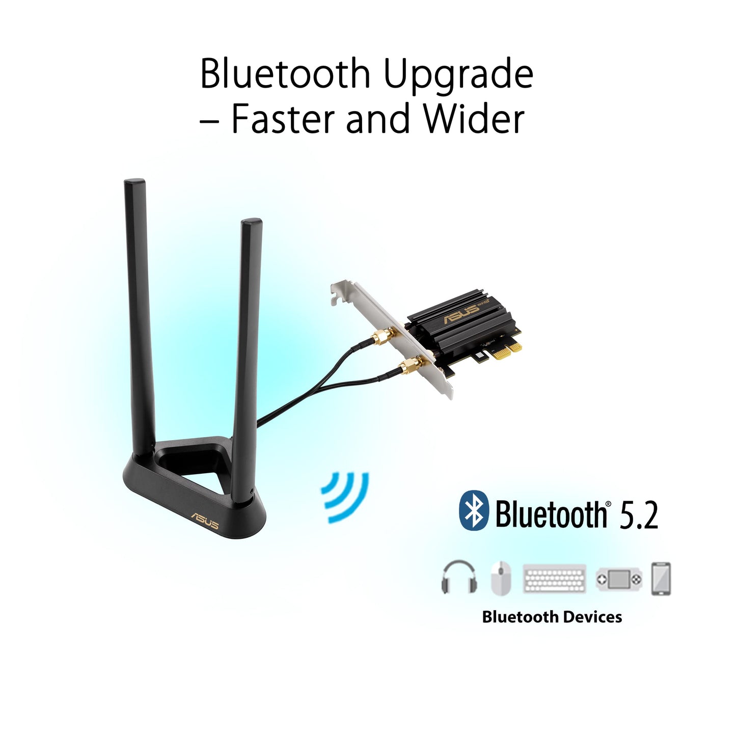 Asus Pce-Axe59Bt Wifi6 6E Ax5400 Pci-E Adapter With 2 External Antennas And Magnetized Base. Supporting 6Ghz Band, 160Mhz, Bluet