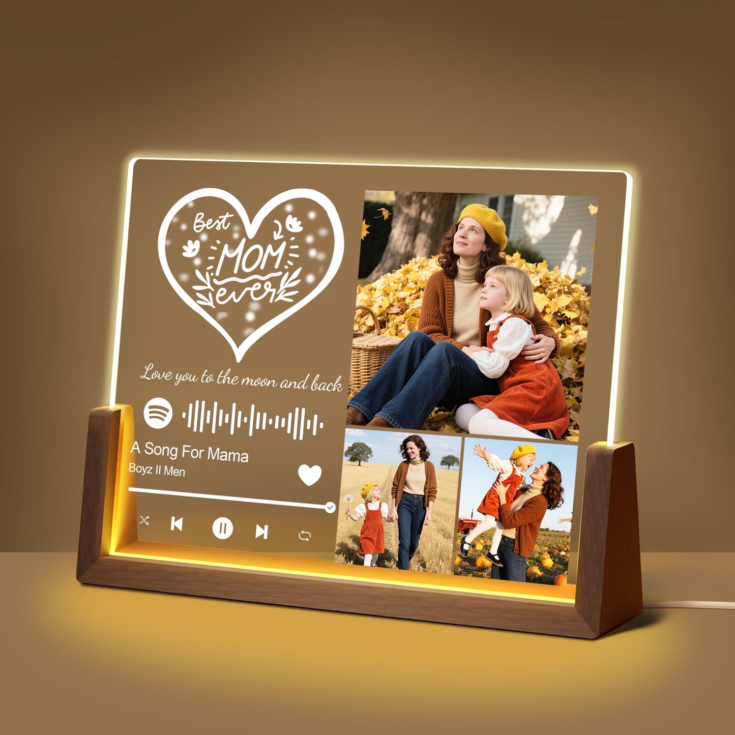 Personalized Mothers Day Birthday Gifts For Mom Grandma Wife  Custom Best Mom Christmas Gifts From Daughter Son Husband  Customized Acrylic Spotify Plaque With Photo Name Light Up Picture Frame