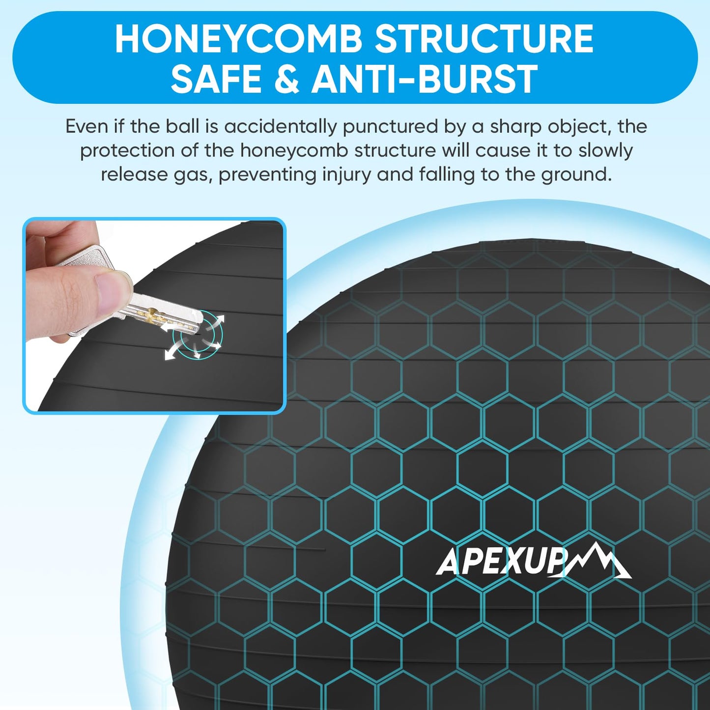 APEXUP Yoga Ball Exercise Ball, Anti Slip Stability Ball Chair, Heavy Duty Large Gym Ball for Fitness, Balance, Core Workout and Physical Therapy (M (19"~22'') 55cm, Black)