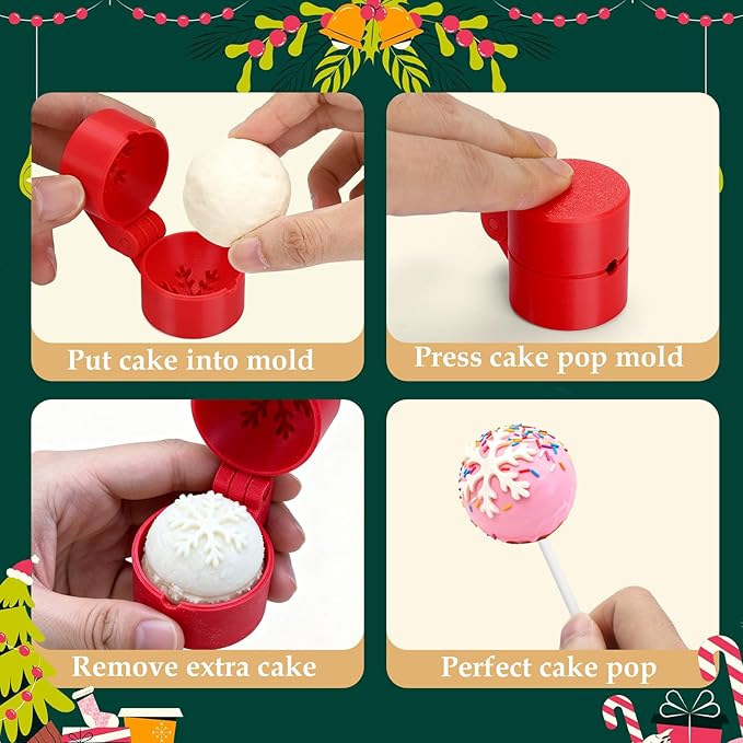 Mity Rain Christmas Cake Pop Mold Shapes Press Set, Snowflakes and Gingerbread Man Mold, 3D Printed Cakepop Molds Cutter for Home Baking,Birthday Parties