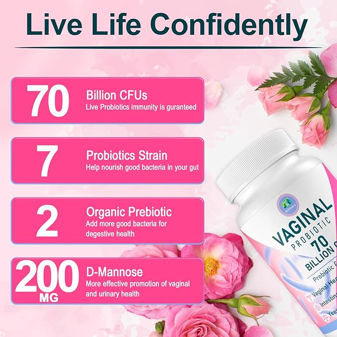 Vaginal Probiotics, 70 Billion CFU 13 Strains Probiotics for Women, with Prebiotic & D-Mannose, Womens Probiotic for Vaginal Health, Urinary, pH Balance, Immune & Digestive, 120 Capsules