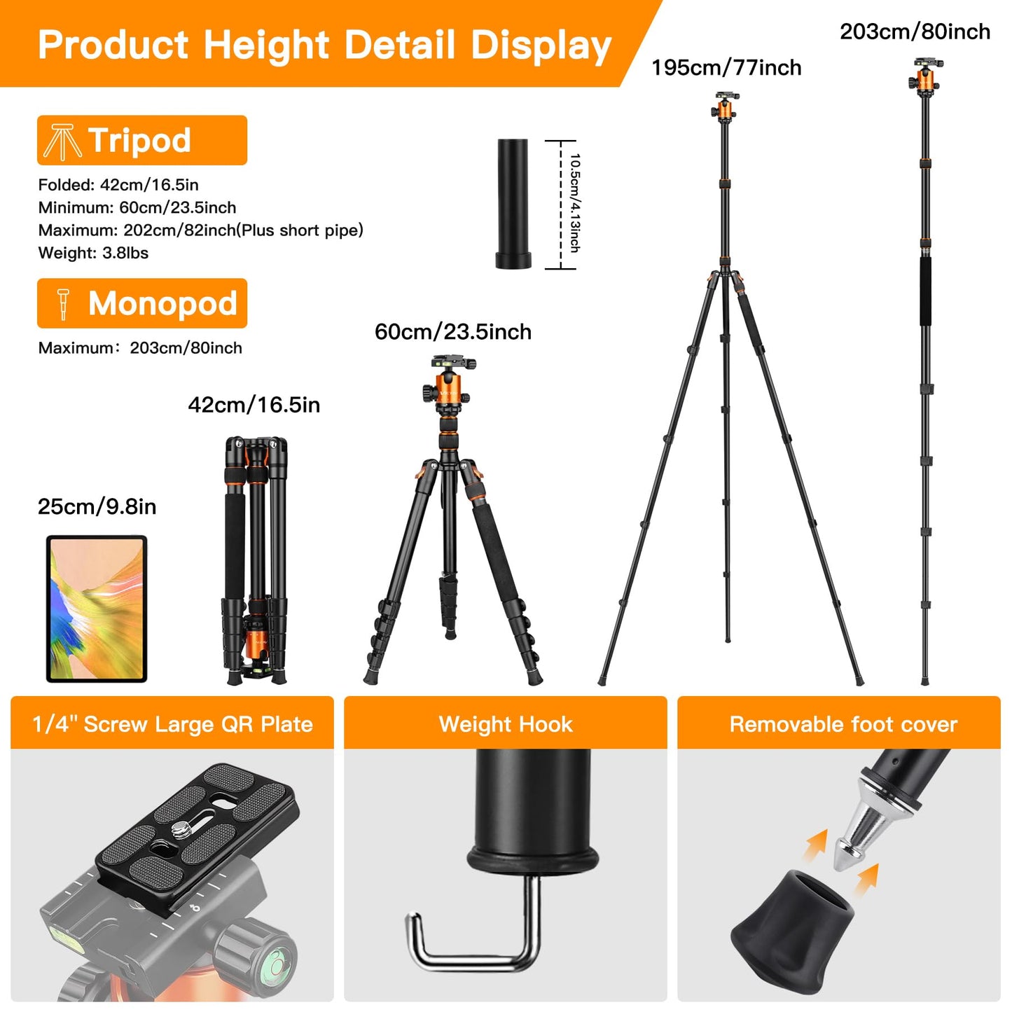 82" Tall Camera Tripod Heavy Duty, Victiv Aluminum DSLR Tripod Monopod for Photography Travel, Professional Camera Stand for Spotting Scope Telescope Binocular