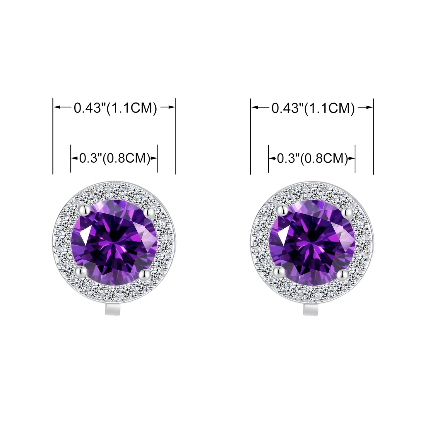 YOQUCOL 8MM Purple Cubic Zirconia Crystal Clip On Stud Earrings Round Non Pierced Earrings For Women