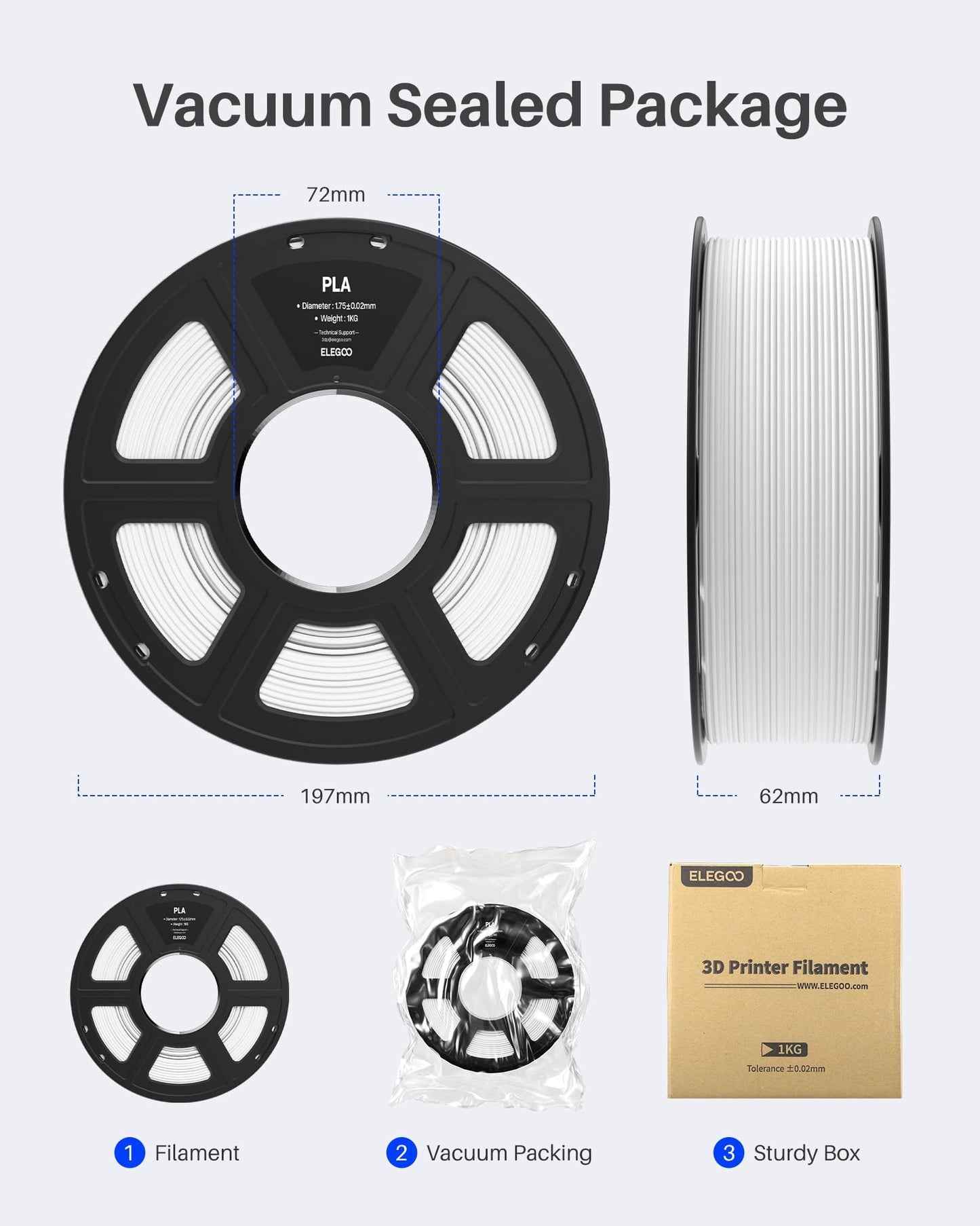 ELEGOO PLA Filament 1.75mm Black 1KG, 3D Printer Filament Dimensional Accuracy +/- 0.02mm, 1kg Spool(2.2lbs) Fit Most FDM 3D Printers
