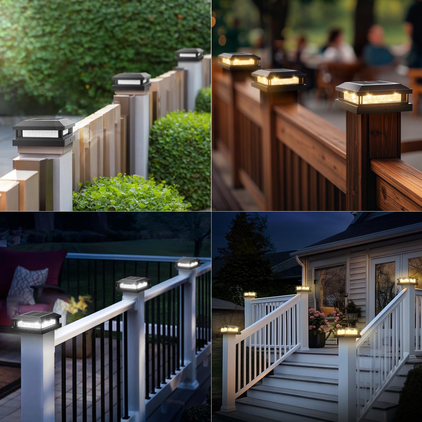 Solar Post Cap Lights Outdoor 8 Packs  Waterproof Solar Powered Deck Light For 4X4 4.5X4.5 5X5 Vinyl/Wooden Posts  Black Outside Warm/Cool Lighting Fence Cap Lights With 16Leds For Garden  Patio