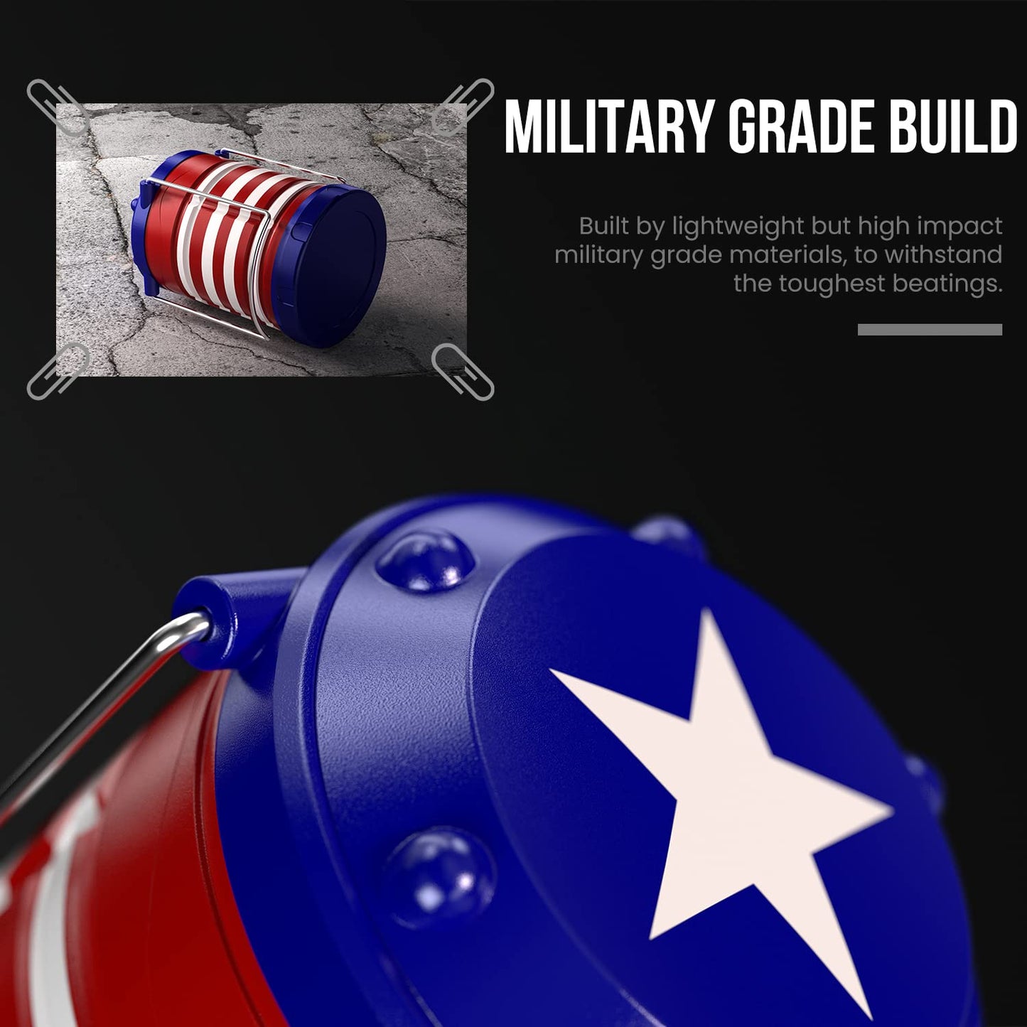 Lichamp LED Camping Lanterns, Battery Powered, Super Bright, Medium Size, American Flag Design, Model I4AF, HIPS Plastic